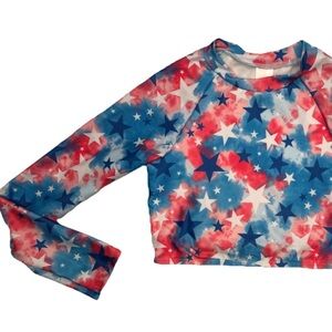 Cat And Jack Swim Top  Girls Kids Size Large 10/12 Blue Red White Stars